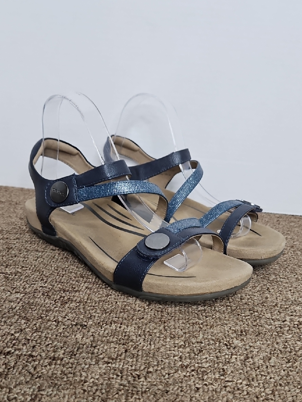 Aetrex Jess Blue Leather Strappy Sandals Sz 40 (9-9.5) Womens